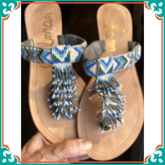 Vintage Sam Edelman Women's Anella-1 Blue/Multi BeadS - Picture 3 of 4